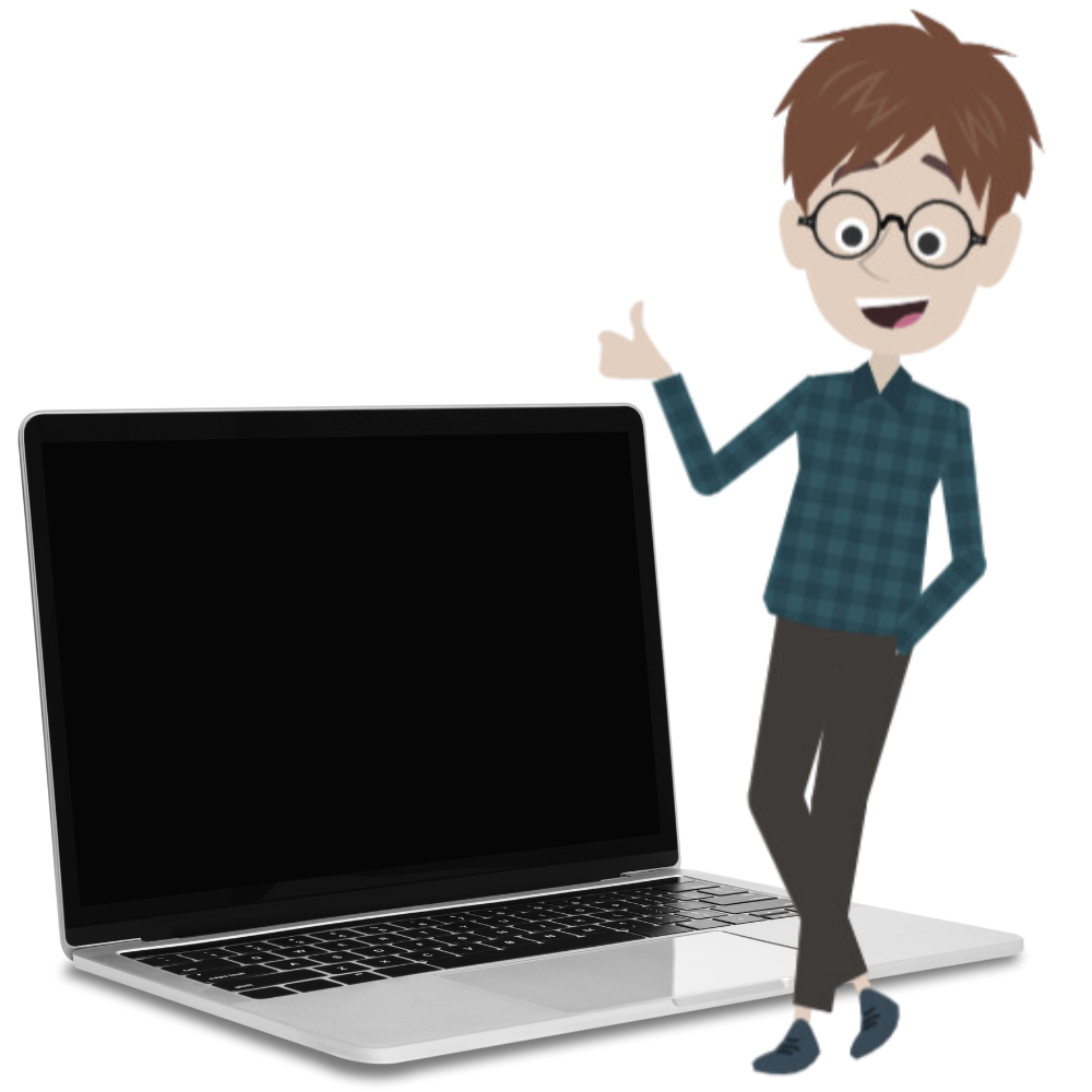 Figur mit Laptop hat eine Idee